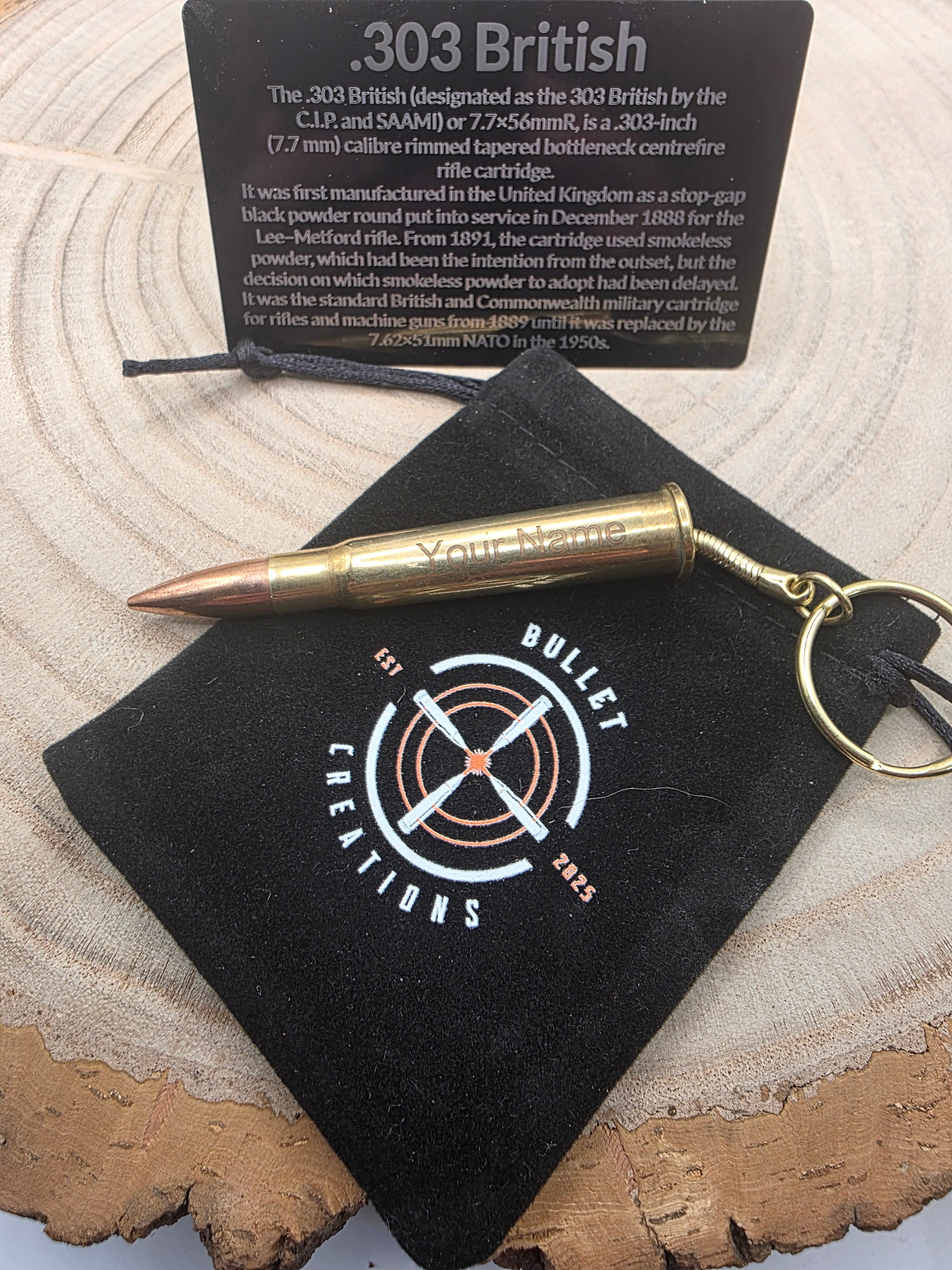 Personalised 303 British Real Bullet Keyring, Lee Enfield Bullet