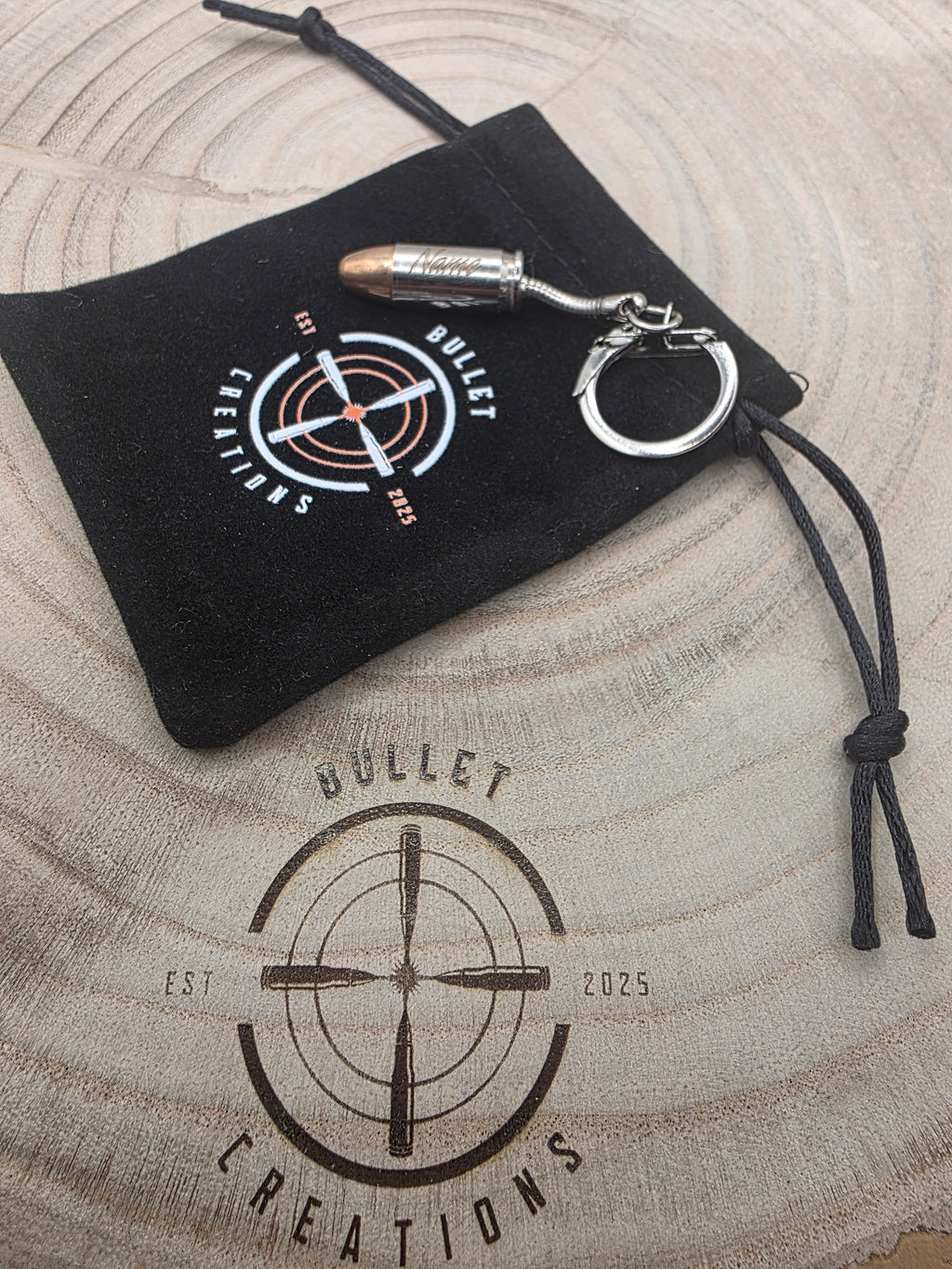 Personalised 9mm Bullet Keyring - Nickel Plated Treasure