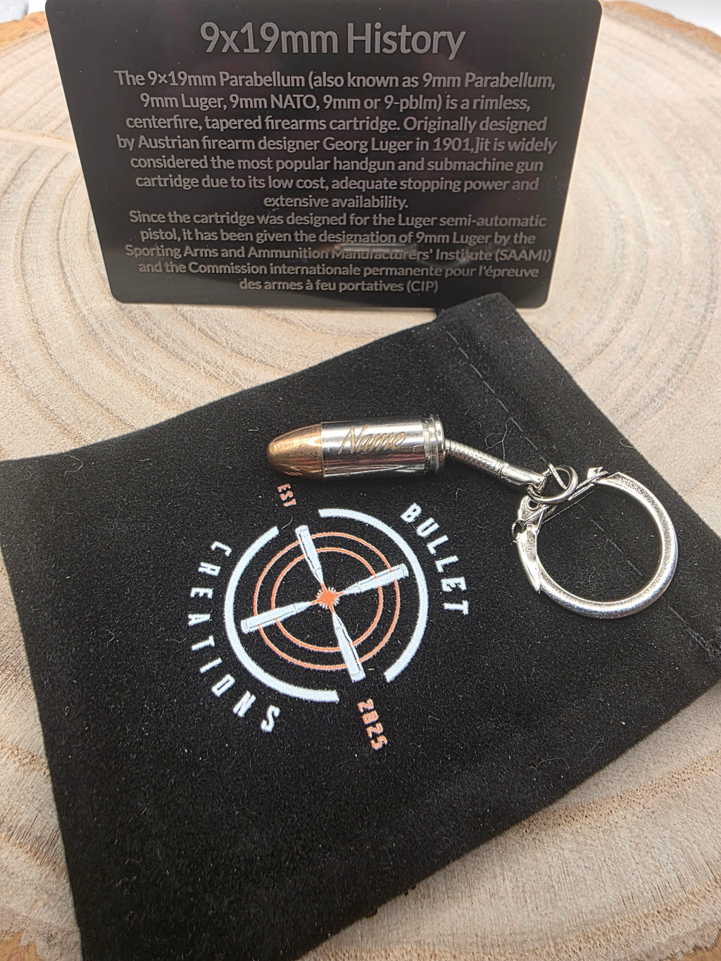 Personalised 9mm Bullet Keyring - Nickel Plated Treasure