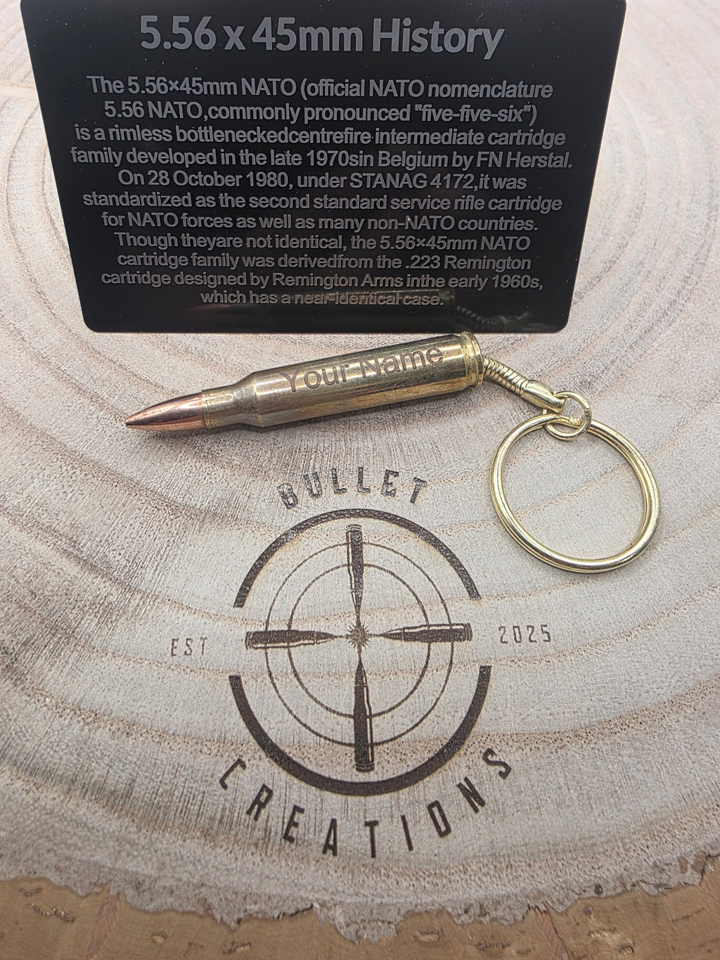 Personalised 556  223 Bullet Keyring Brass