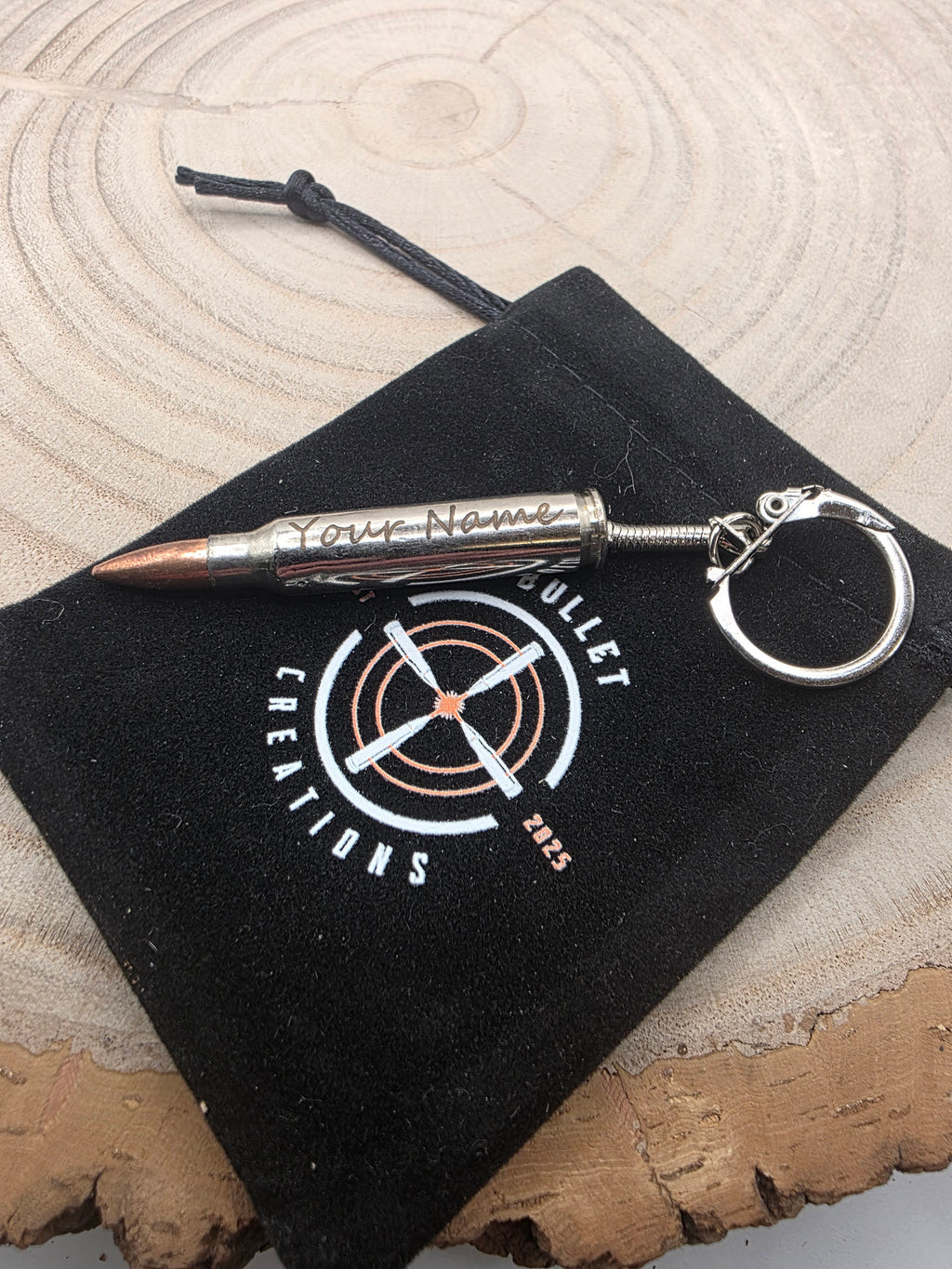 Personalised 5.56/223 Nickel Plated (Silver) Bullet Keyring - A Unique Keepsake!