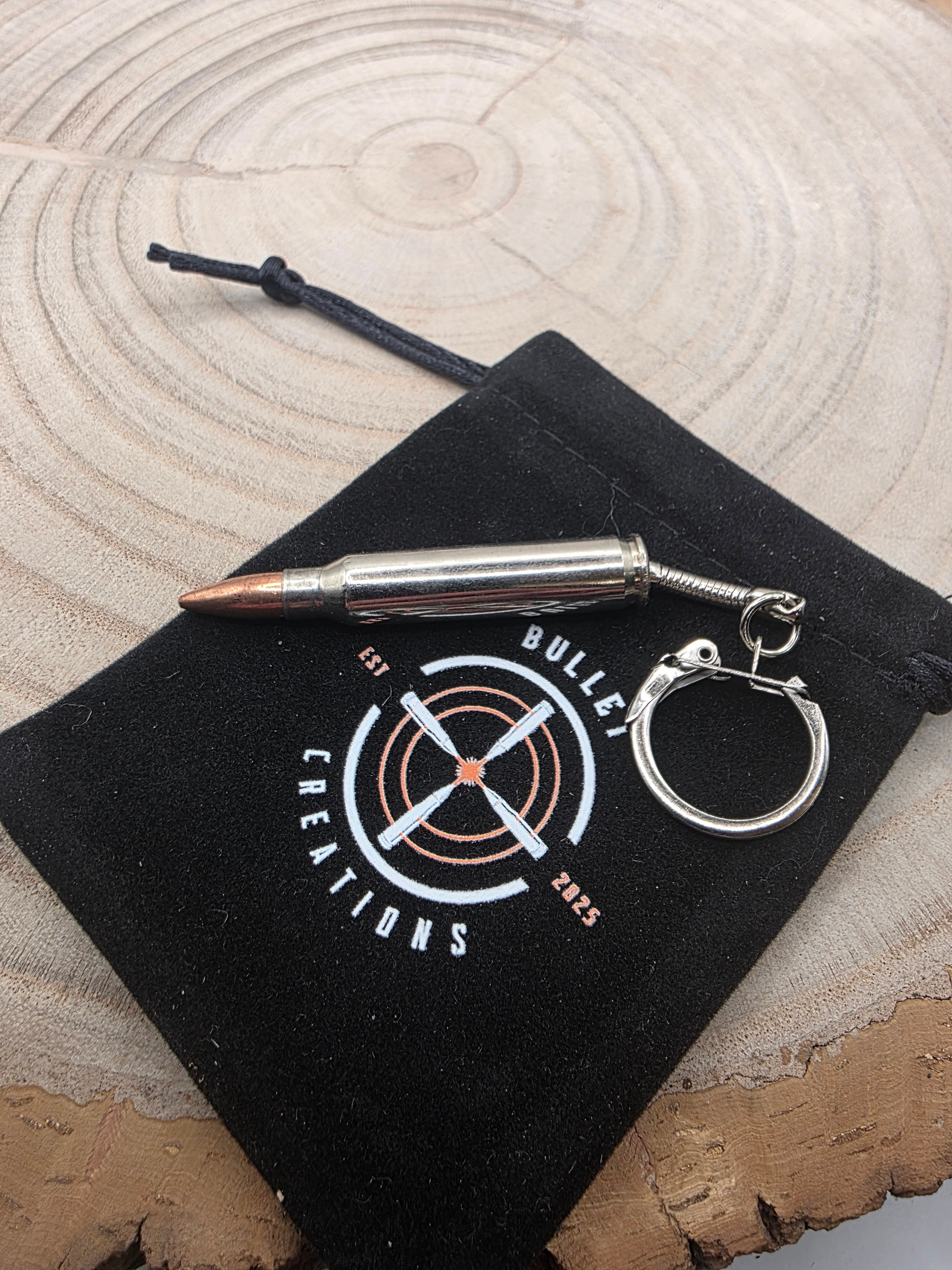 Personalised 5.56/223 Nickel Plated (Silver) Bullet Keyring - A Unique Keepsake!