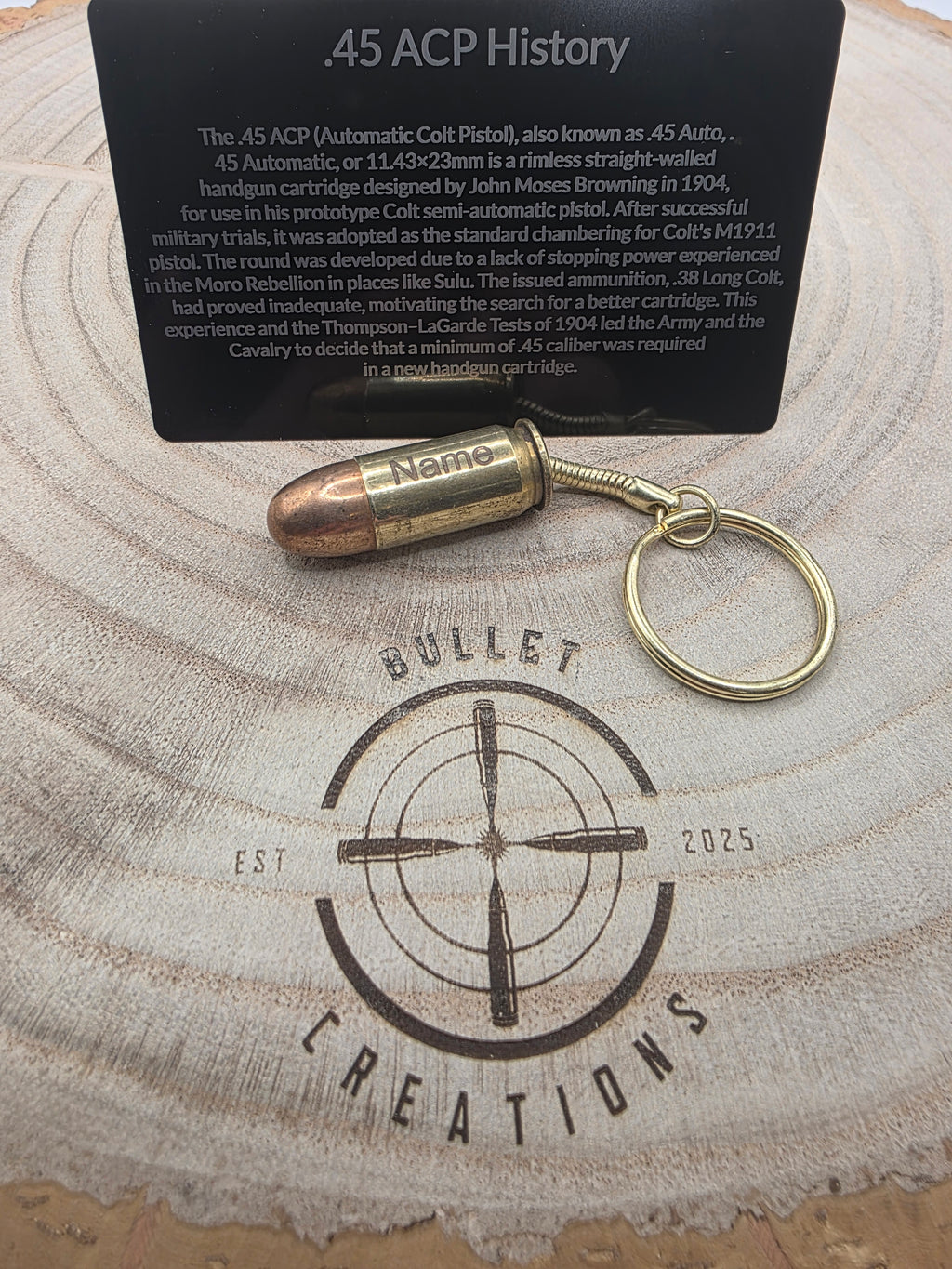 Personalised 45acp Bullet Keyring in Brass – A Unique Gift for Every Occasion!