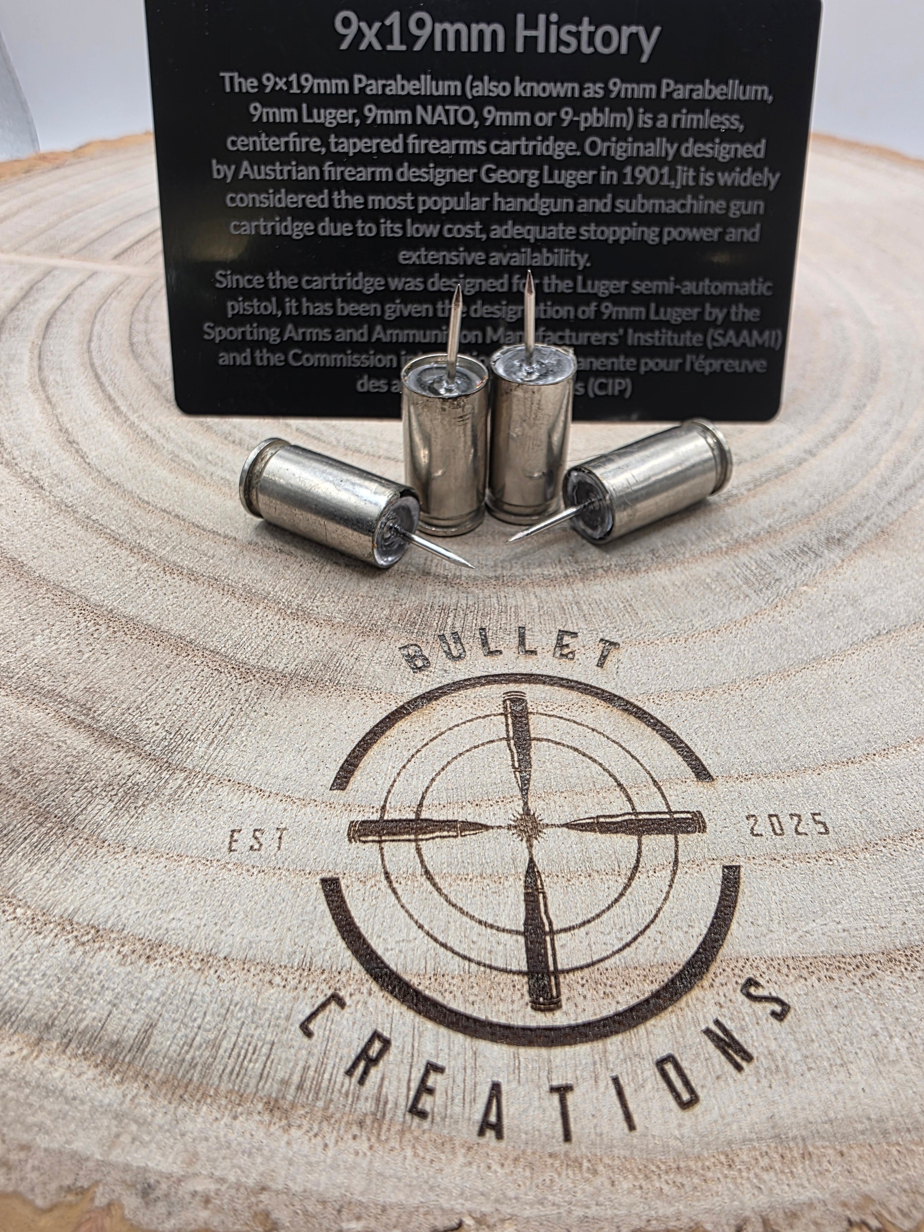 Up-cycled 9mm Nickel Bullet Push Pins – Set of 4