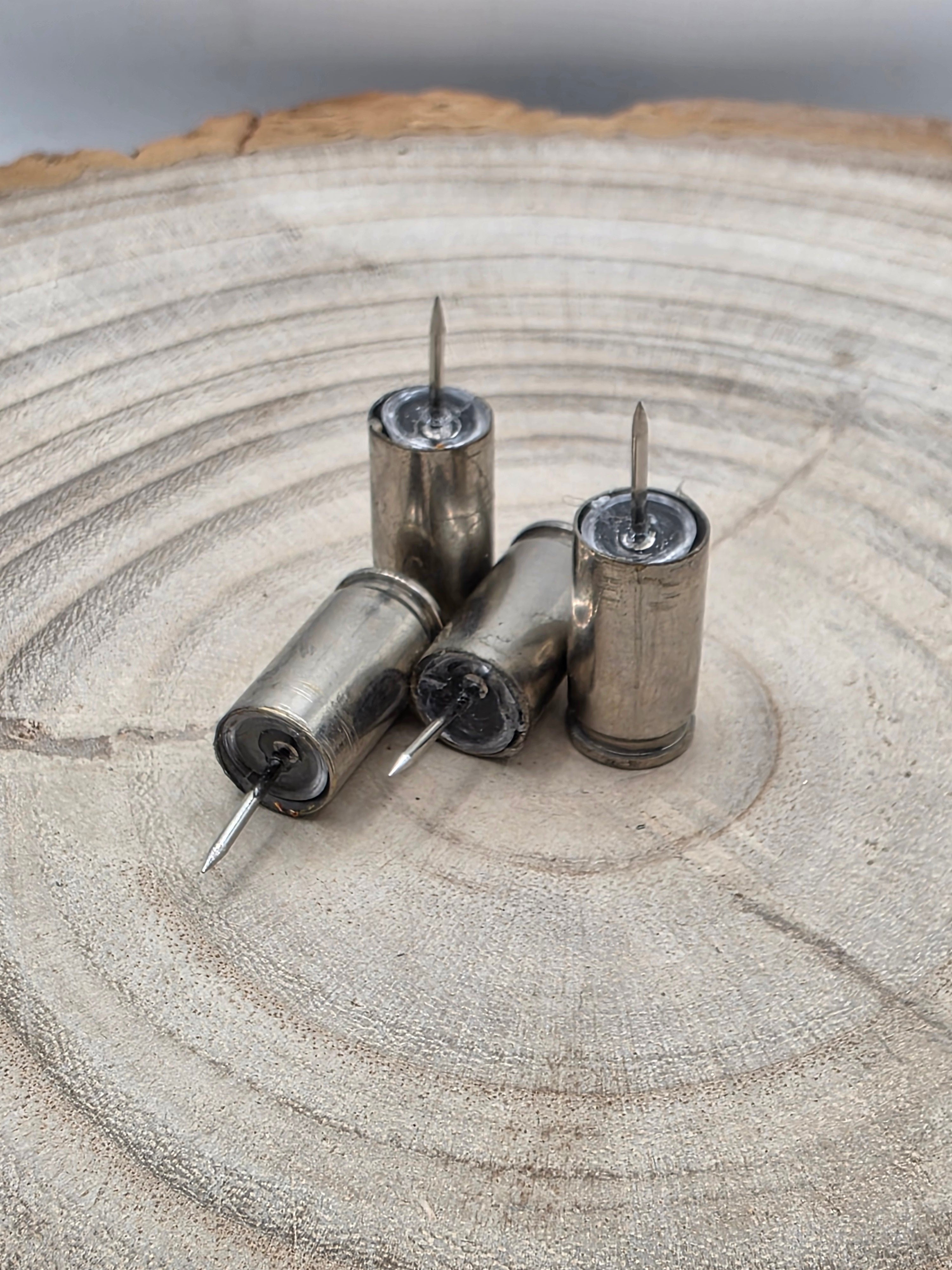 Up-cycled 9mm Nickel Bullet Push Pins – Set of 4