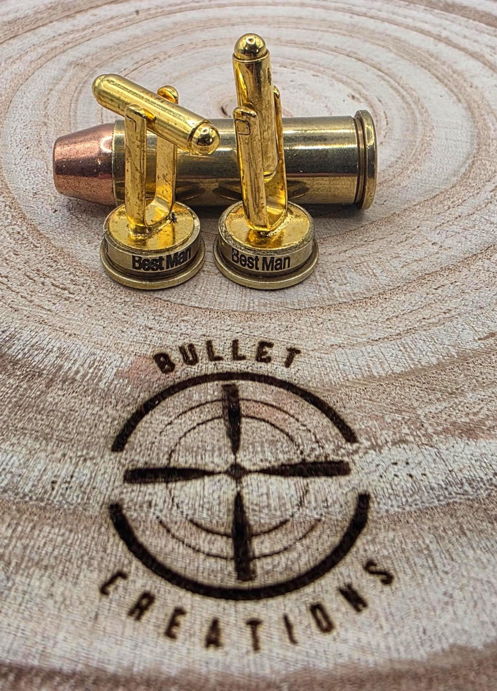 Groom and best man .44 magnum wedding cuff links, go ahead make their day!