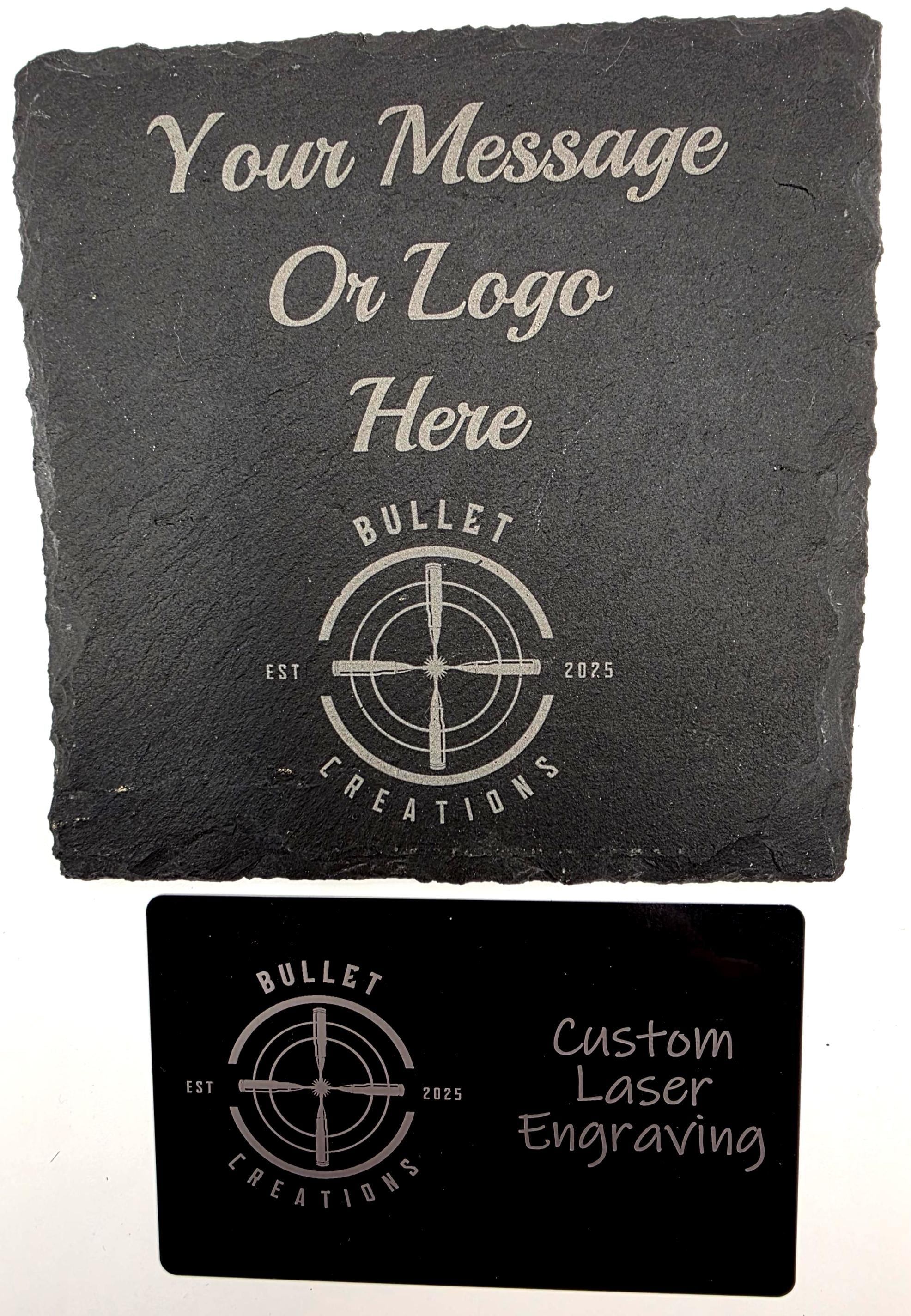 Personalised slate coasters message or logo