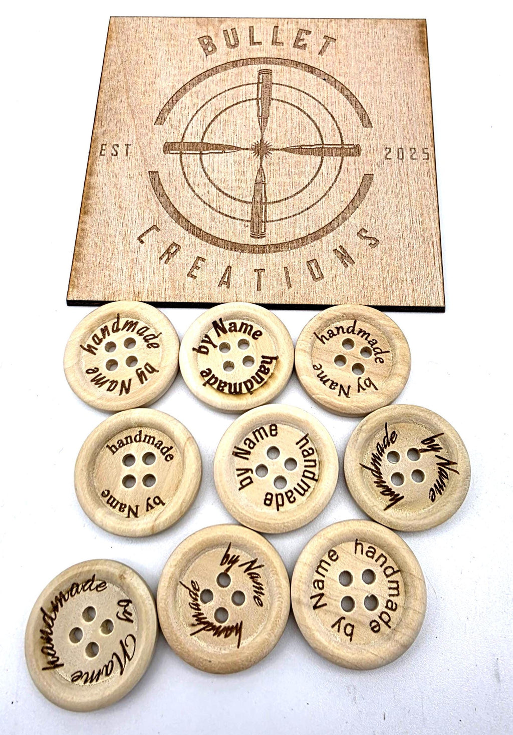 25mm Personalised Button Handmade By ........ (font 6)