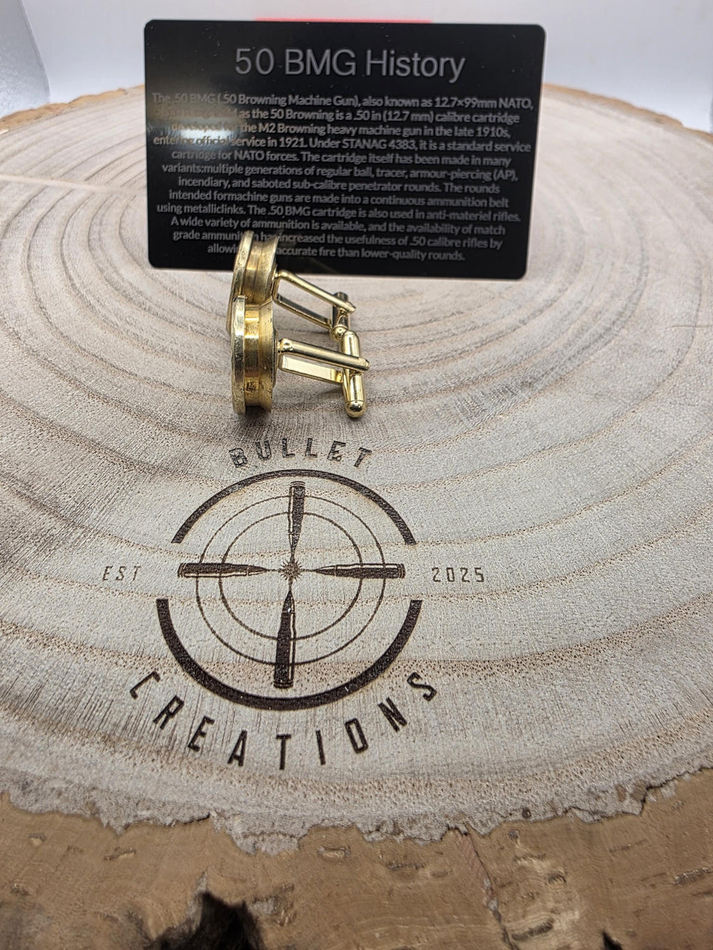 50 BMG Brass Cufflinks, Fired Cartridge Jewellery go big or go home