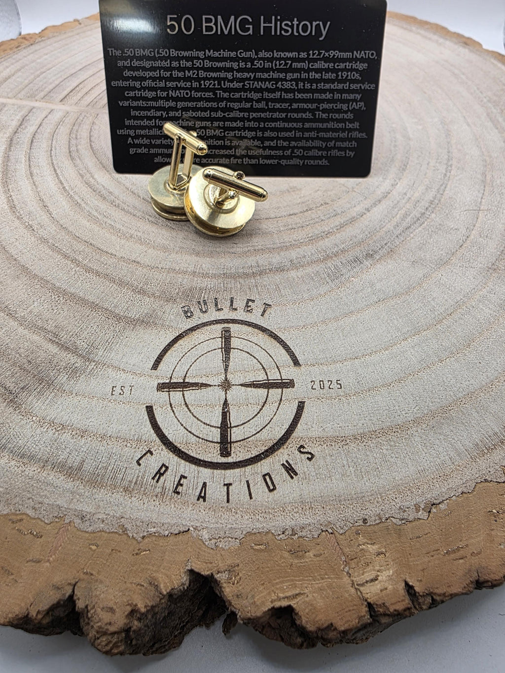 50 BMG Brass Cufflinks, Fired Cartridge Jewellery go big or go home