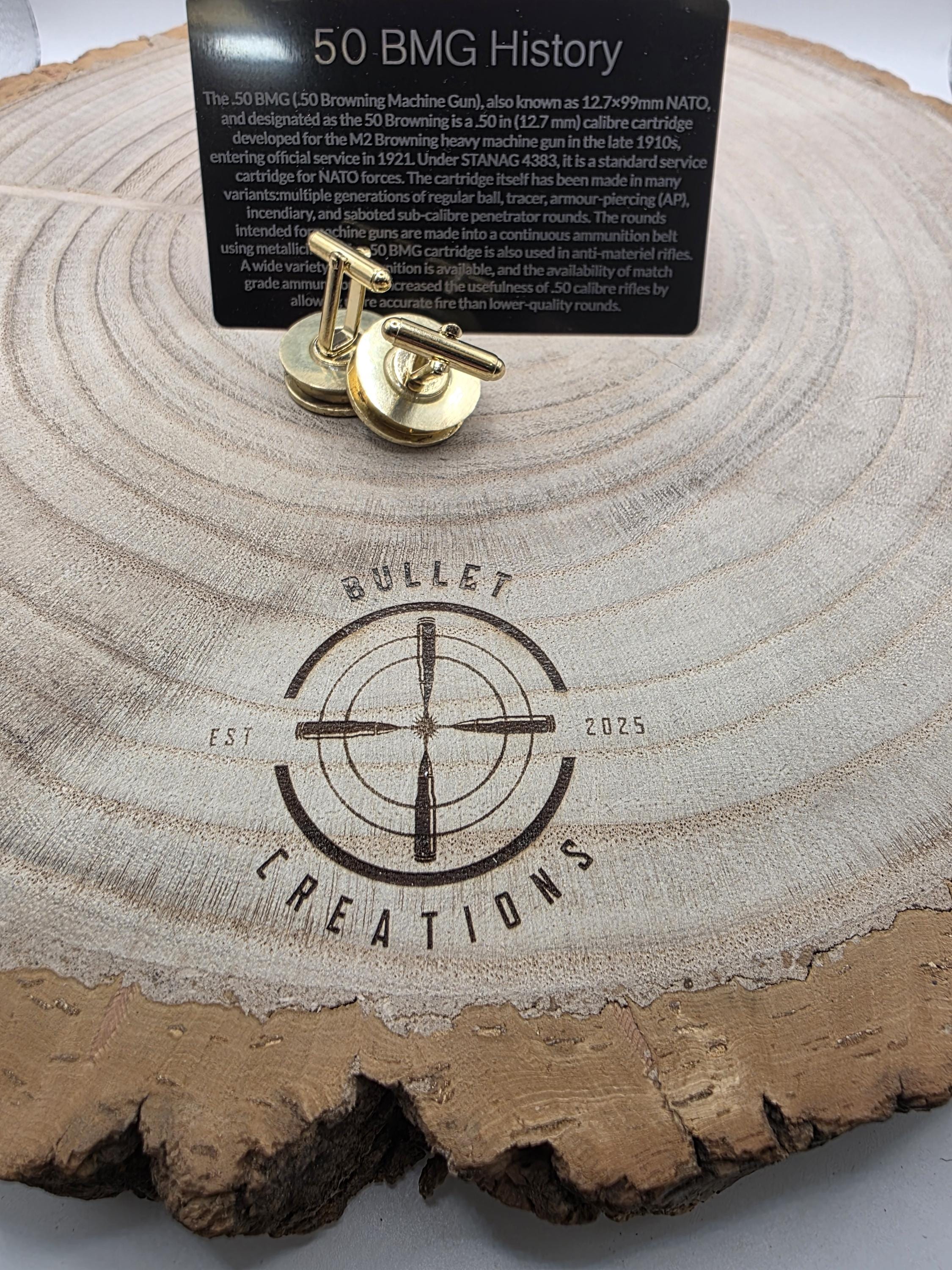 50 BMG Brass Cufflinks, Fired Cartridge Jewellery go big or go home