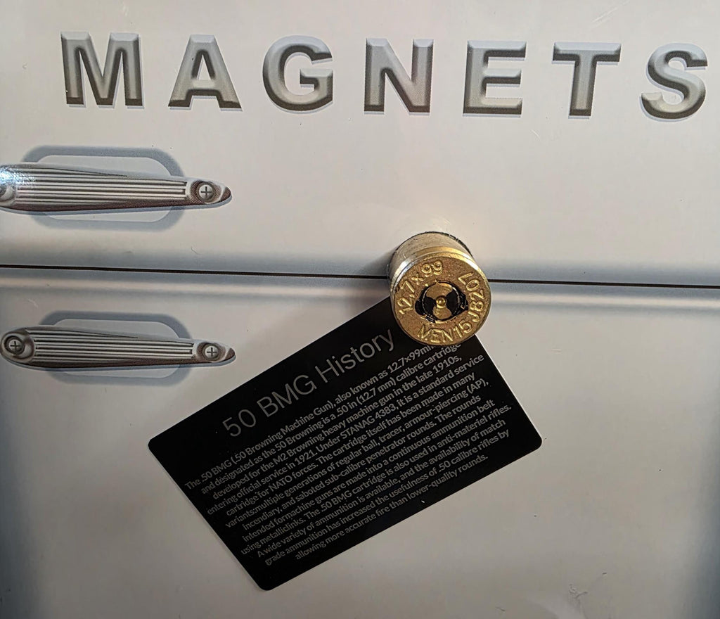 Upcycled Bullet Case Fridge Magnets - 50 BMG / 50 Cal make a statement