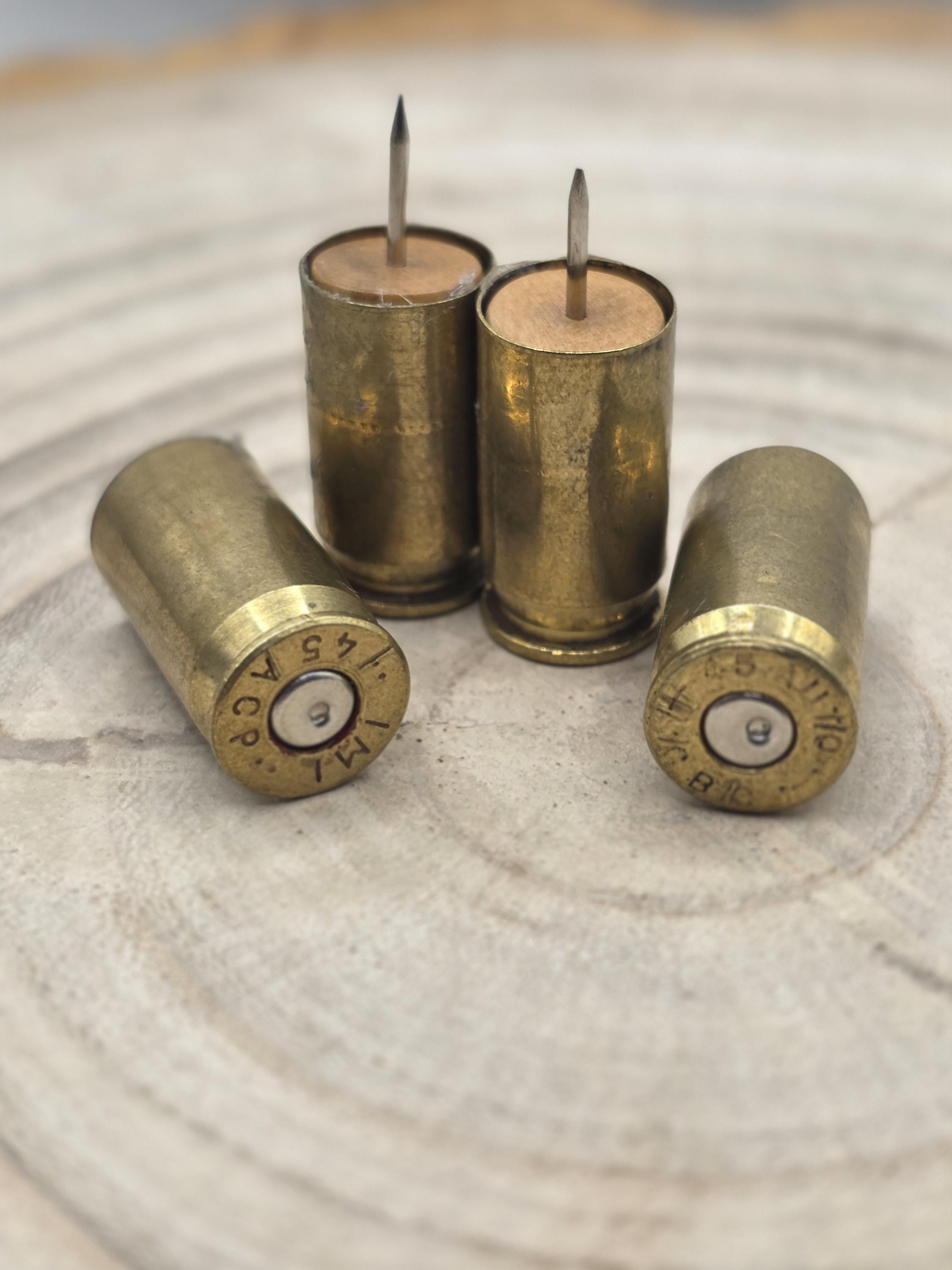 Up-cycled 45 acp Brass Bullet Push Pins – Set of 4