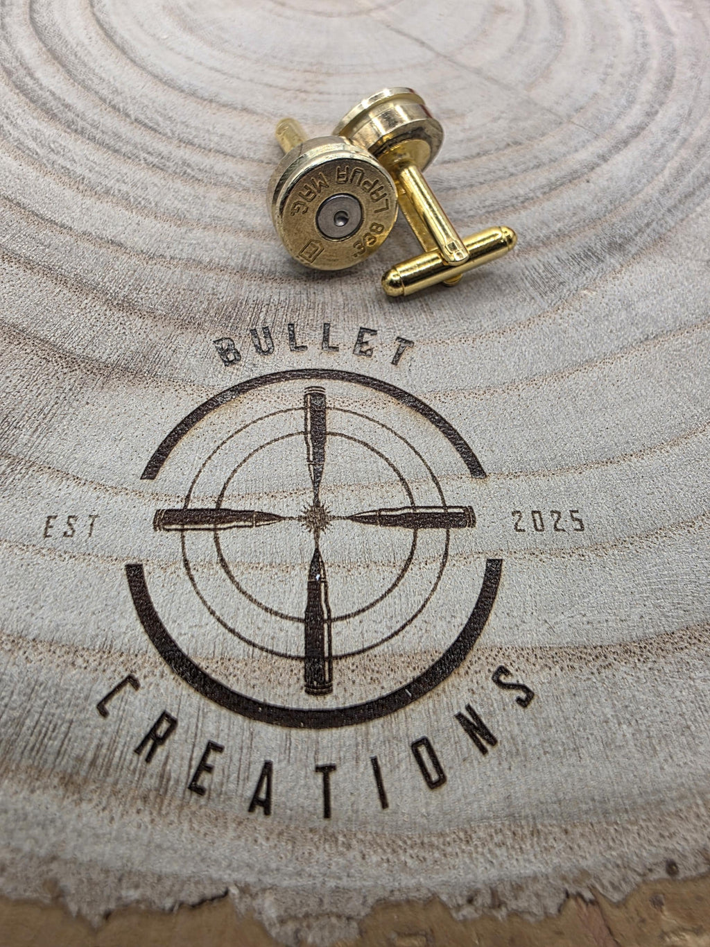 338 Brass Cufflinks, Fired Cartridge Jewellery