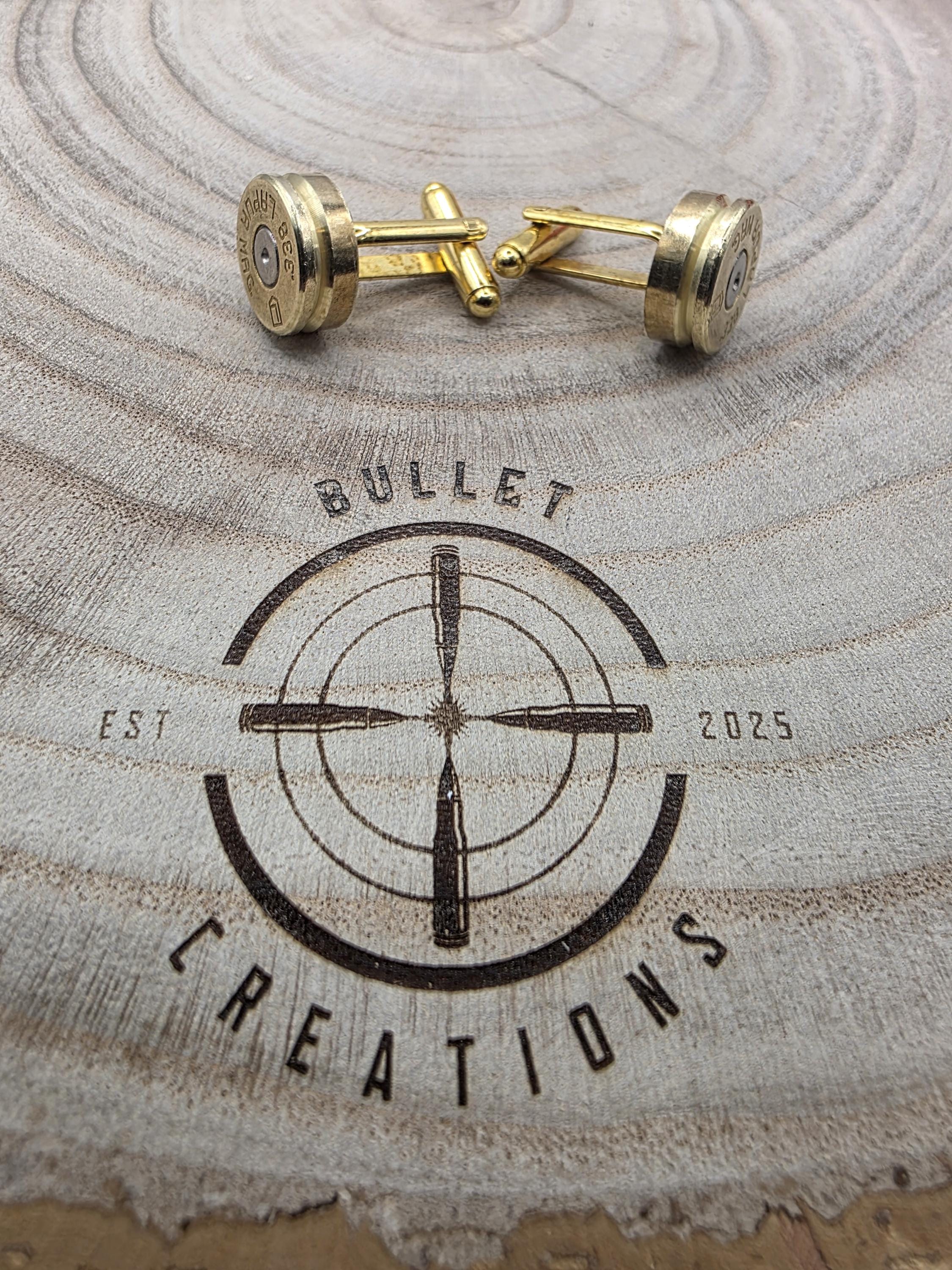 338 Brass Cufflinks, Fired Cartridge Jewellery