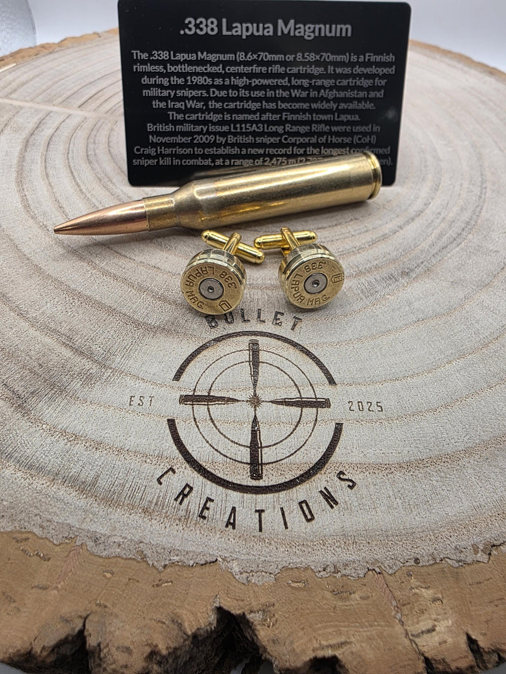 338 Brass Cufflinks, Fired Cartridge Jewellery