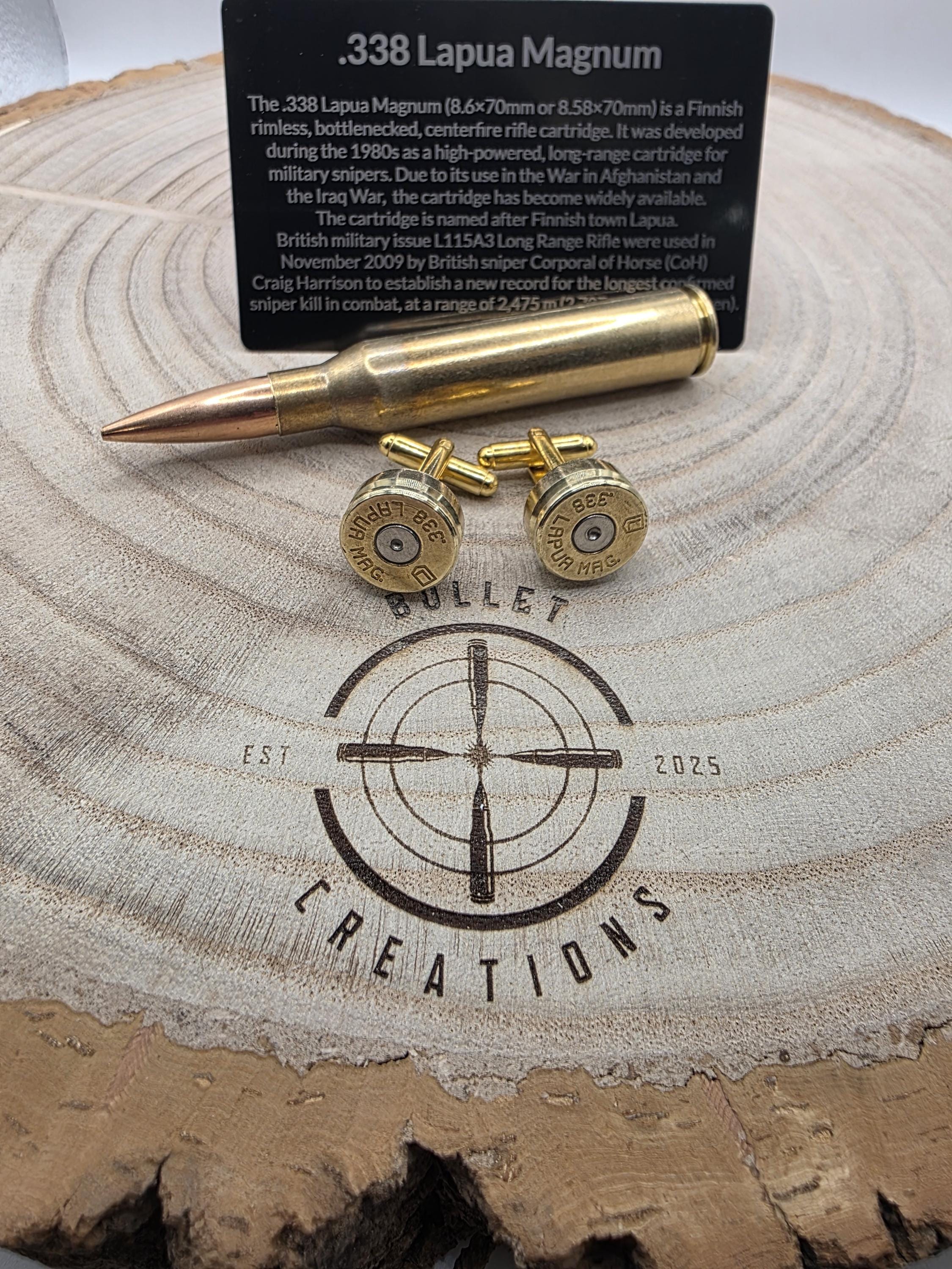 338 Brass Cufflinks, Fired Cartridge Jewellery
