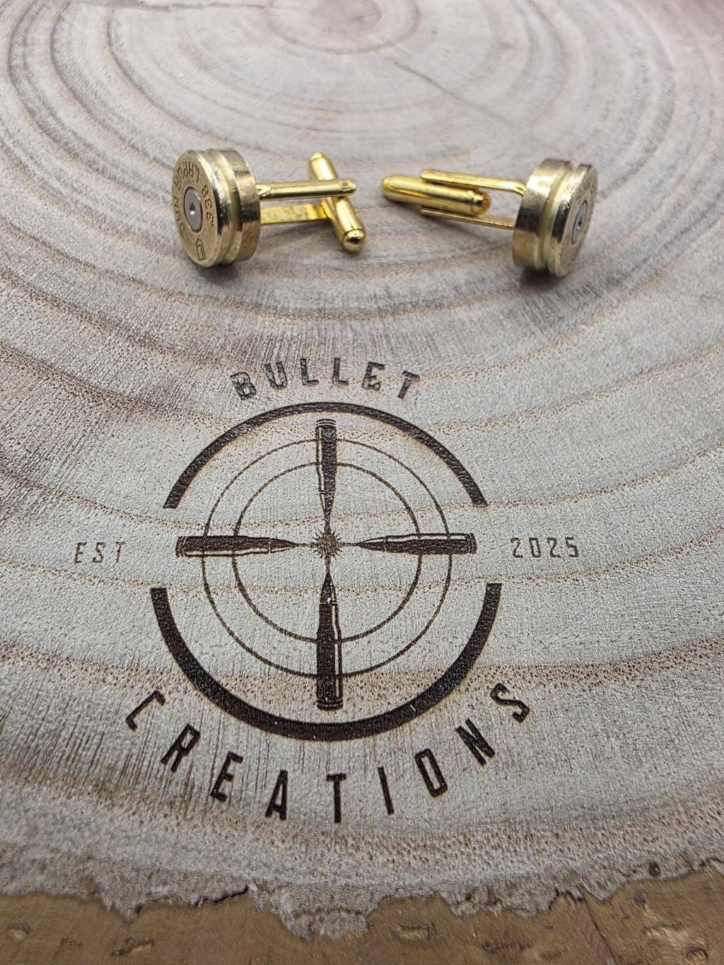 338 Brass Cufflinks, Fired Cartridge Jewellery