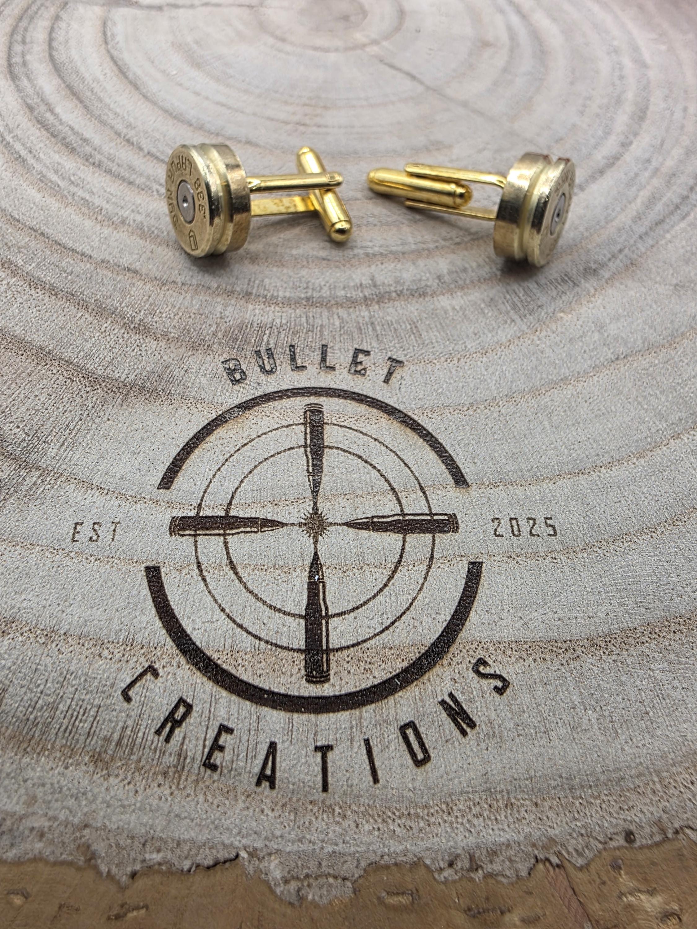 338 Brass Cufflinks, Fired Cartridge Jewellery