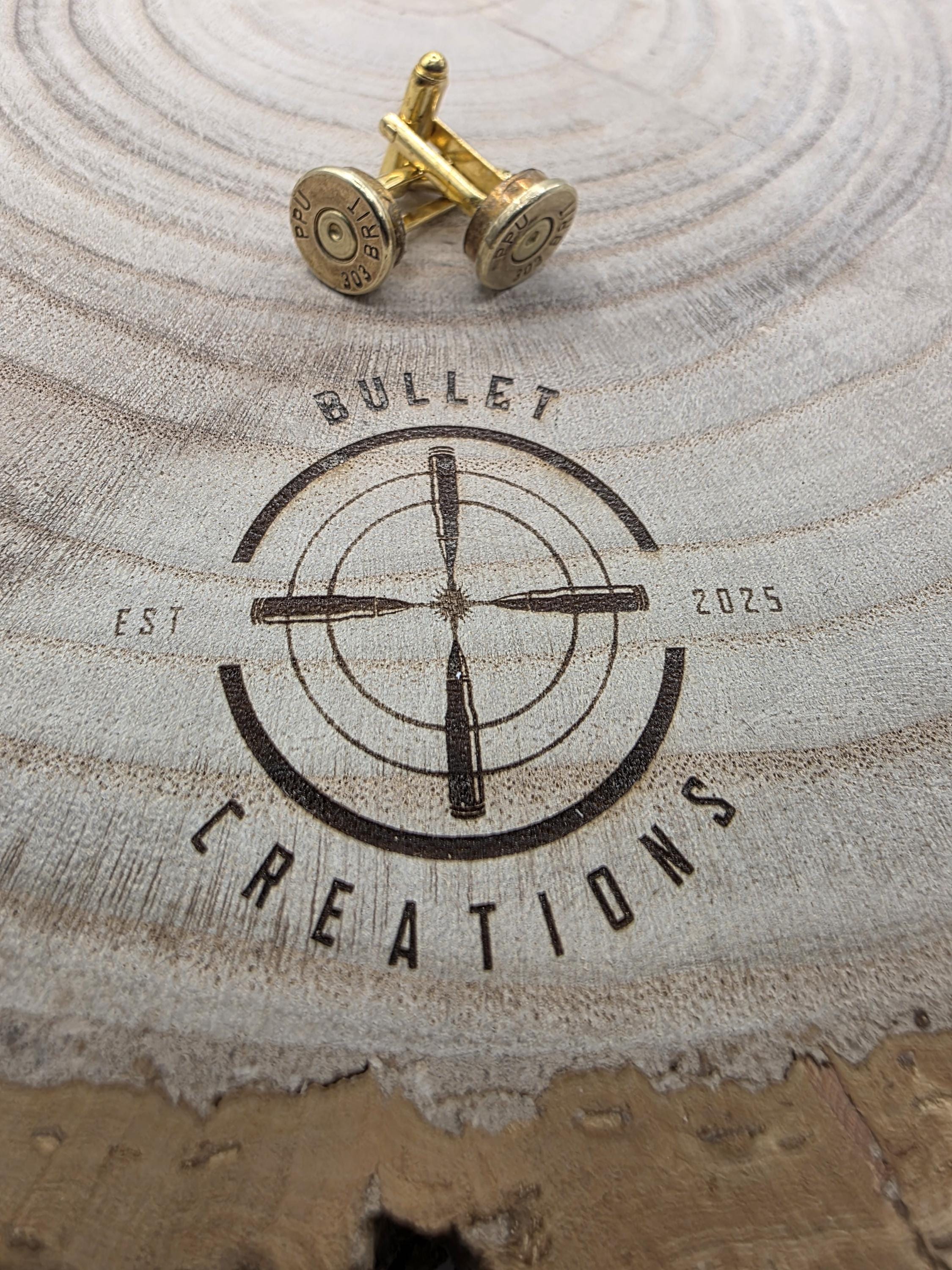 303 British Brass Cufflinks, Lee Enfield Fired Cartridge Jewellery