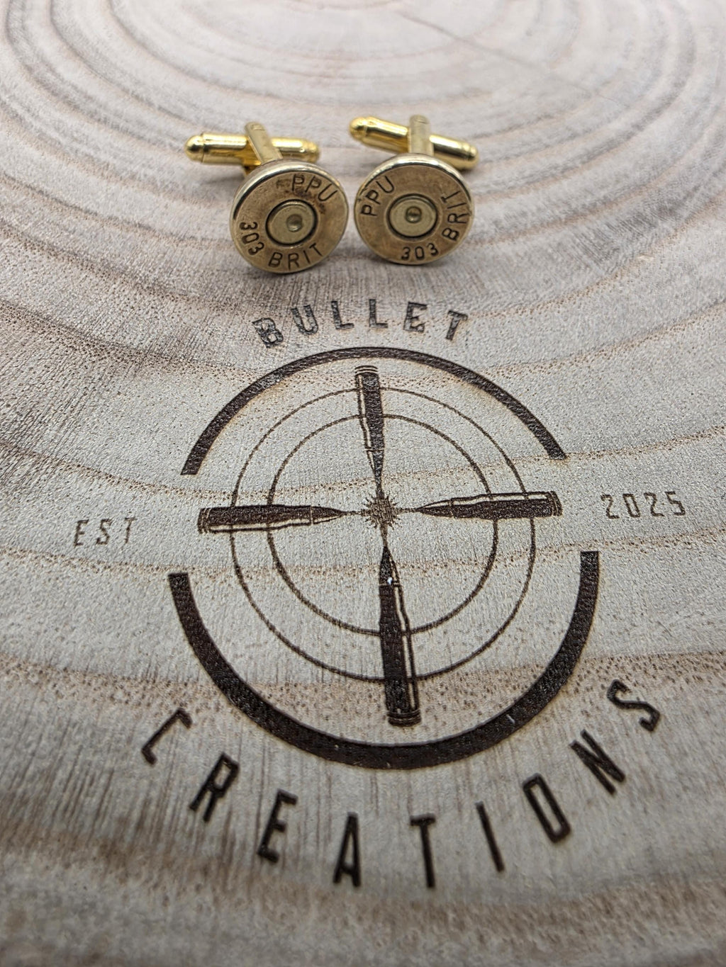 303 British Brass Cufflinks, Lee Enfield Fired Cartridge Jewellery