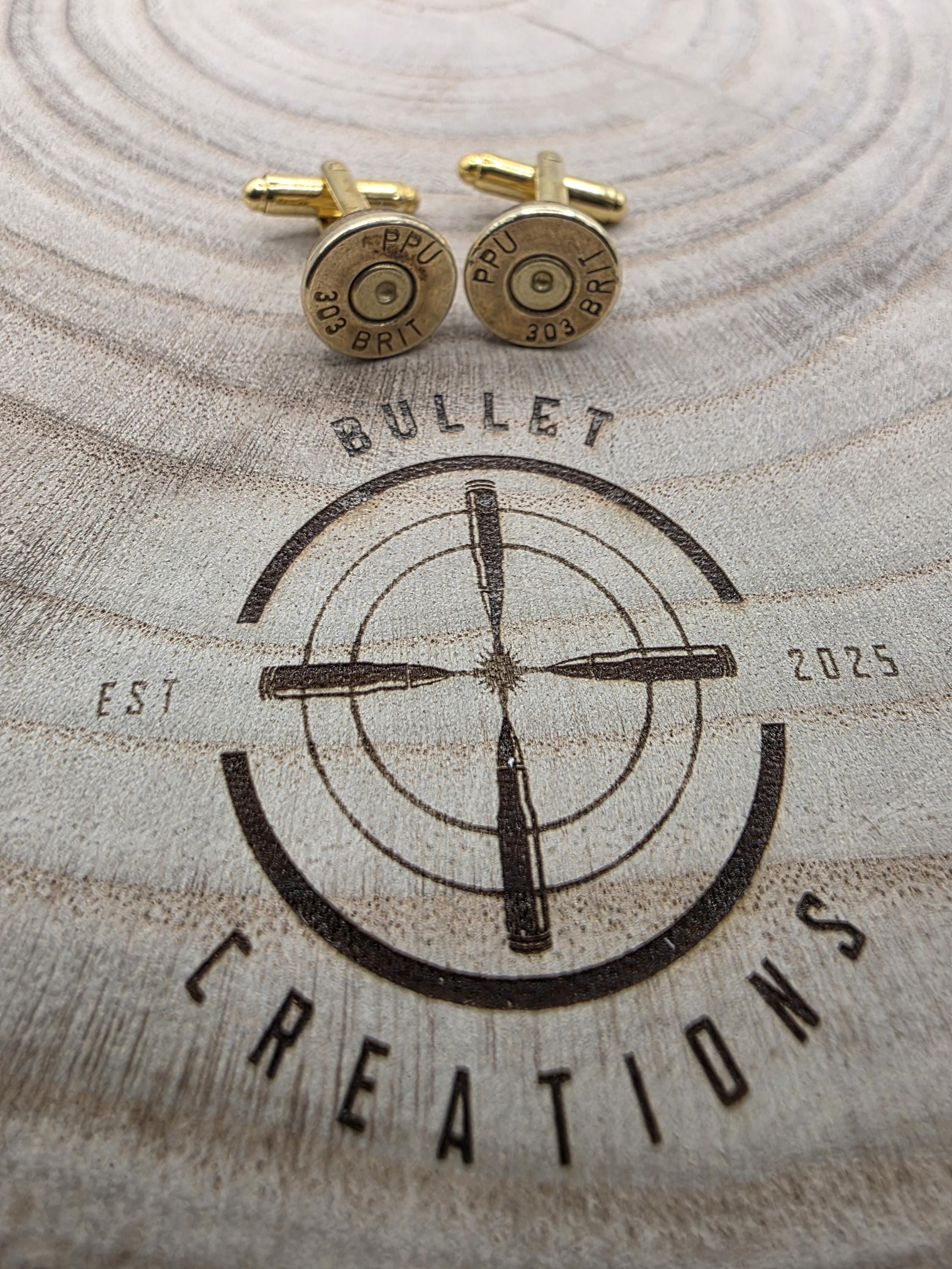 303 British Brass Cufflinks, Lee Enfield Fired Cartridge Jewellery
