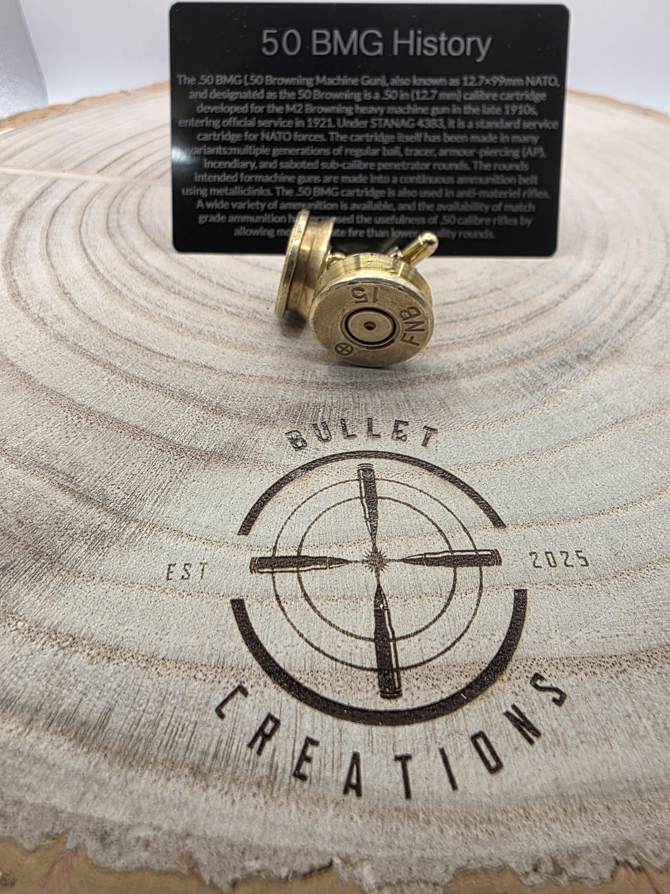 50 BMG Brass Cufflinks, Fired Cartridge Jewellery go big or go home