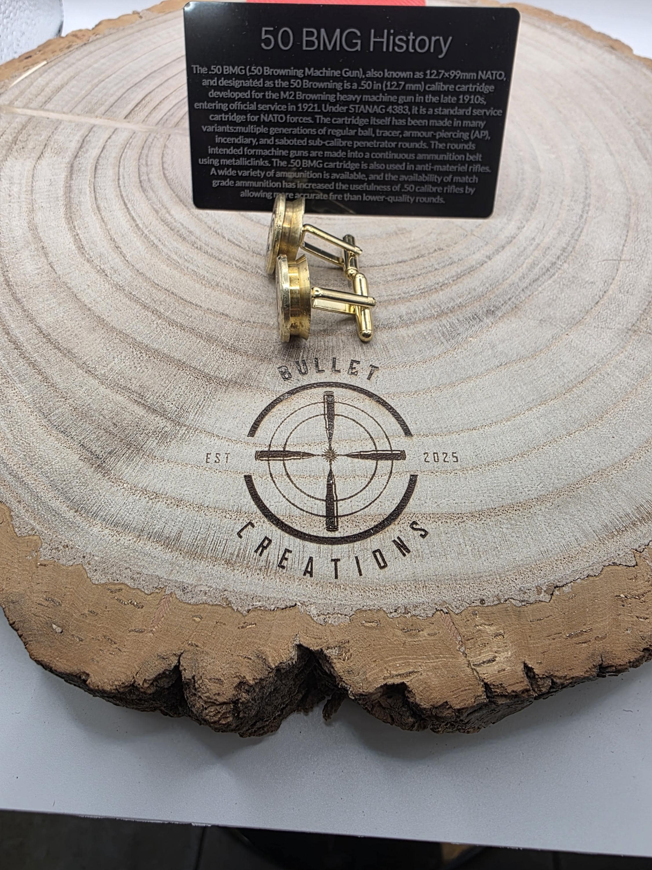 50 BMG Brass Cufflinks, Fired Cartridge Jewellery go big or go home