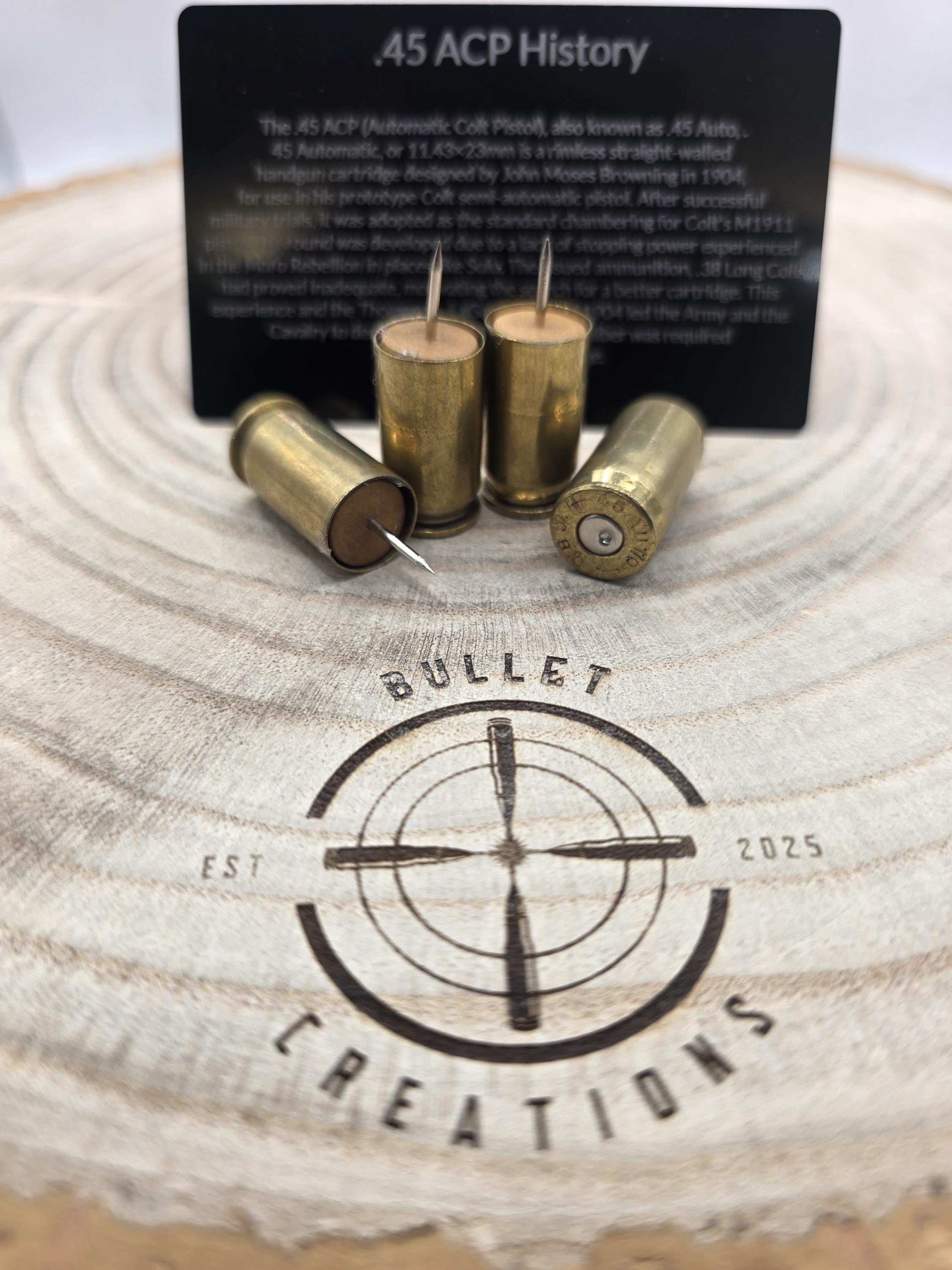Up-cycled 45 acp Brass Bullet Push Pins – Set of 4