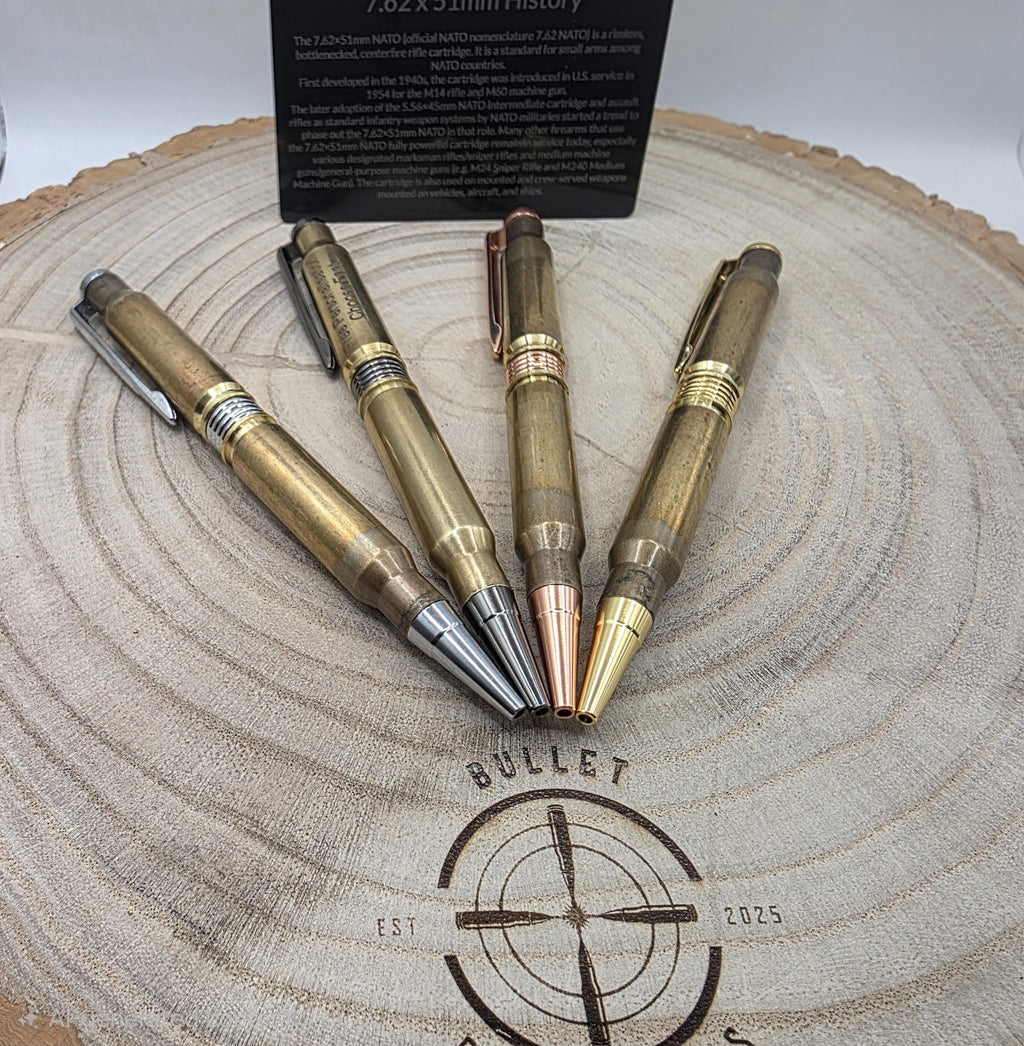 Personalised bullet pen made from fired 2x7.62 bullet cases