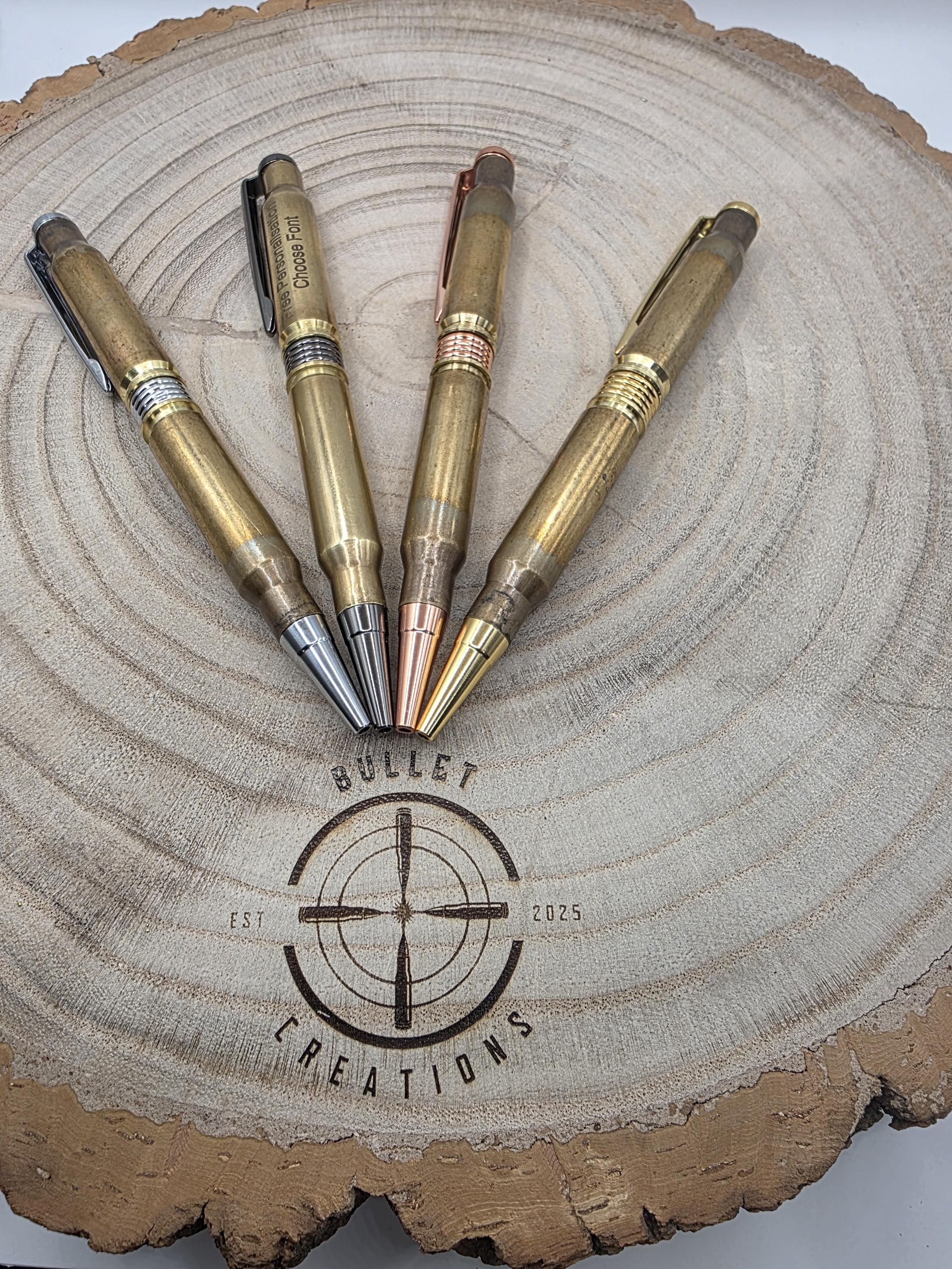 Personalised bullet pen made from fired 2x7.62 bullet cases